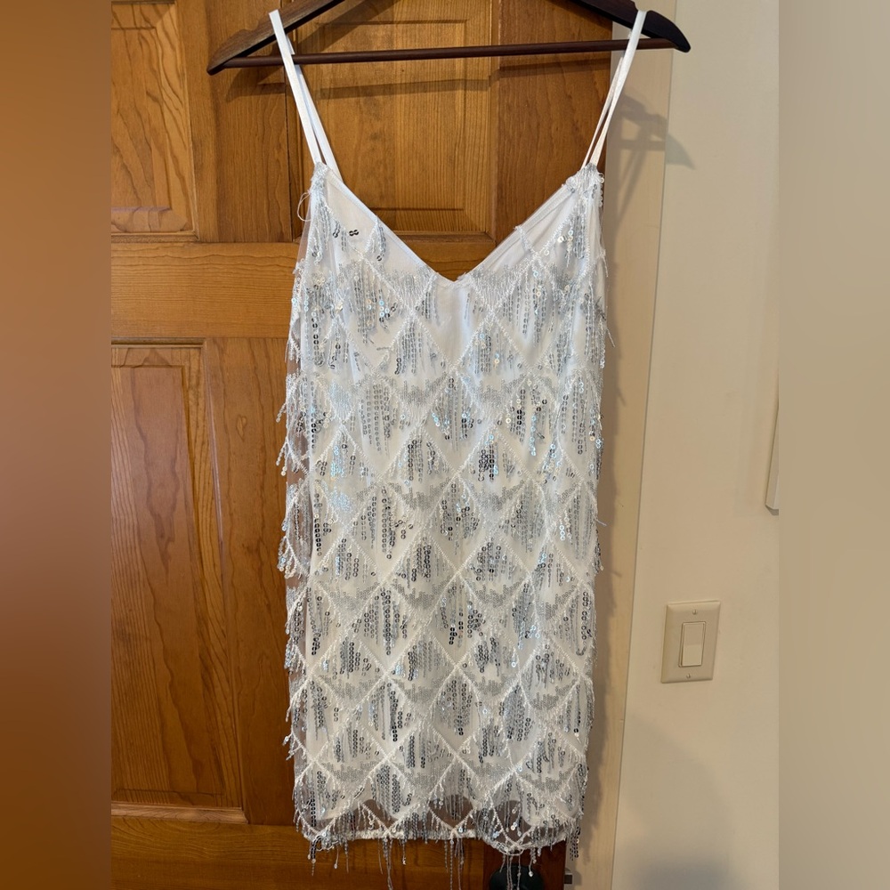 Lulus size M white with silver sequin dress.